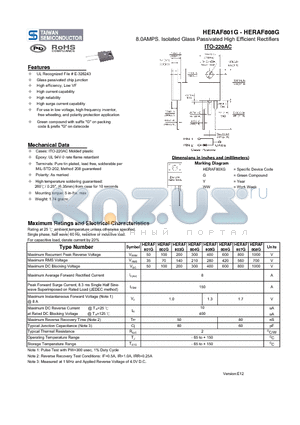 HERAF801G datasheet - 8.0AMPS. Isolated Glass Passivated High Efficient Rectifiers