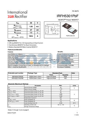 IRFH5301TR2PBF datasheet - HEXFET Power MOSFET