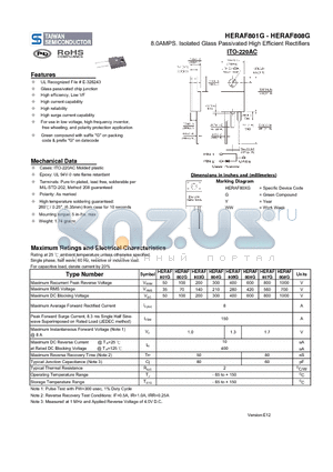 HERAF802G datasheet - 8.0AMPS. Isolated Glass Passivated High Efficient Rectifiers