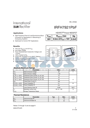 IRFH7921PBF datasheet - HEXFET Power MOSFET