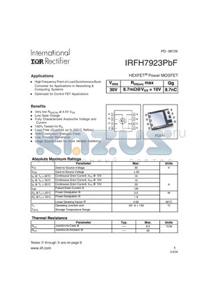 IRFH7923PBF datasheet - HEXFET^ Power MOSFET