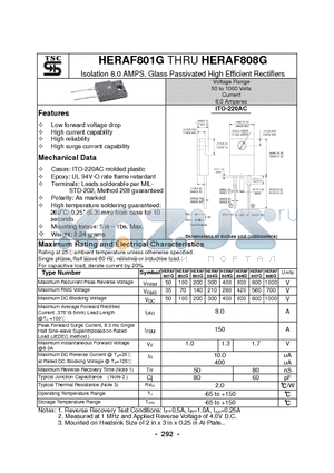 HERAF807G datasheet - Isolation 8.0 AMPS. Glass Passivated High Efficient Rectifiers