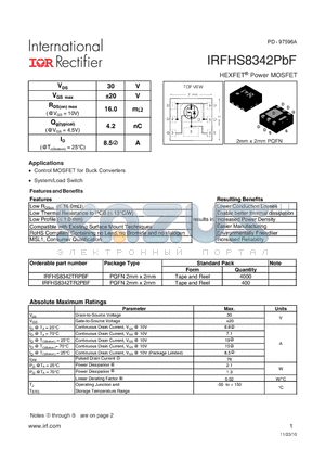 IRFHS8342PBF datasheet - HEXFET Power MOSFET