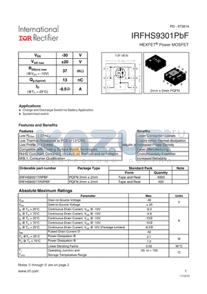 IRFHS9301TR2PBF datasheet - HEXFET Power MOSFET