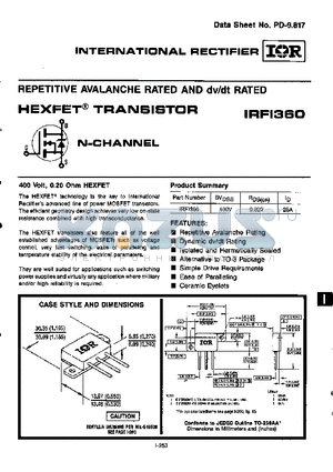 IRFI360 datasheet - TRANSISTOR N-CHANNEL(Vdss=400V, Rds(on)=0.20ohm, Id=25A)