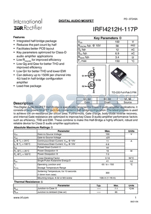 IRFI4212H-117P datasheet - DIGITAL AUDIO MOSFET