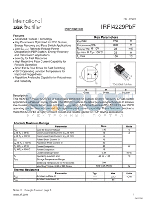 IRFI4229PBF datasheet - PDP SWITCH