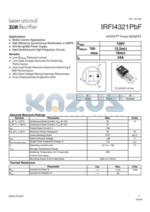 IRFI4321PBF datasheet - HEXFET Power MOSFET