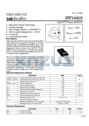 IRFI4905 datasheet - HEXFET  Power MOSFET