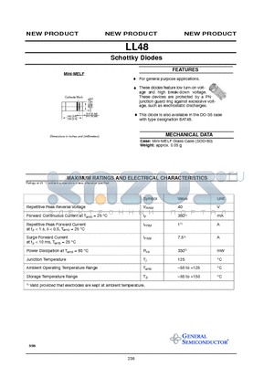 LL48 datasheet - Schottky Diodes