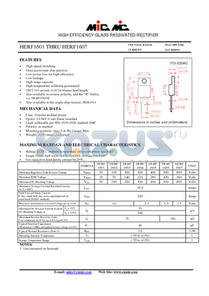 HERF1601 datasheet - HIGH EFFICIENCY GLASS PASSIVATED RECTIFIER