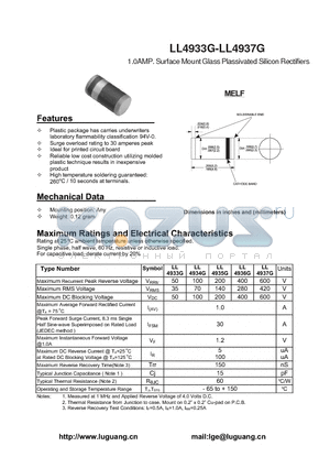 LL4933G datasheet - 1.0AMP. Surface Mount Glass Plassivated Silicon Rectifiers