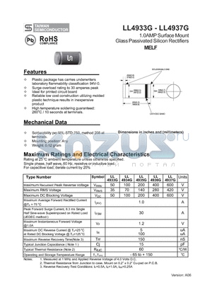 LL4933G_1 datasheet - 1.0AMP Surface Mount Glass Passivated Silicon Rectifiers