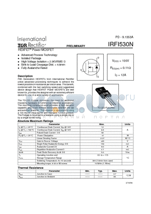 IRFI530N datasheet - HEXFET Power MOSFET