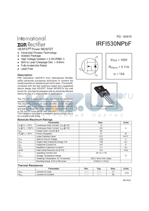 IRFI530NPBF datasheet - HEXFET^ Power MOSFET