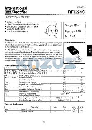 IRFI624G datasheet - Power MOSFET(Vdss=250V, Rds(on)=1.1ohm, Id=3.4A)