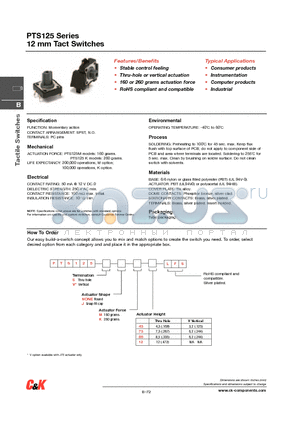 PTS125 datasheet - 12 mm Tact Switches