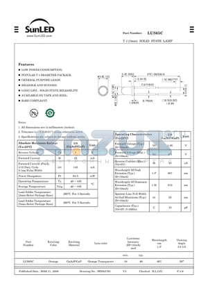 LUS65C datasheet - T-1 (3mm) SOLID STATE LAMP
