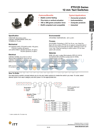 PTS125SJM12LFS datasheet - 12 mm Tact Switches