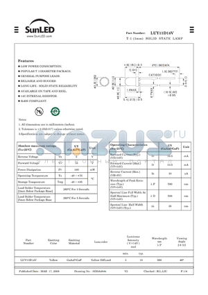 LUY11D14V datasheet - T-1 (3mm) SOLID STATE LAMP
