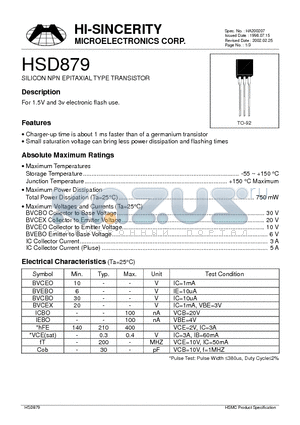 HSD879 datasheet - SILICON NPN EPITAXIAL TYPE TRANSISTOR