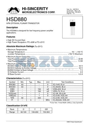 HSD880 datasheet - NPN EPITAXIAL PLANAR TRANSISTOR