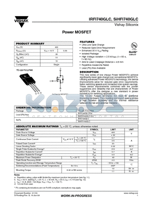 IRFI740GLC datasheet - Power MOSFET