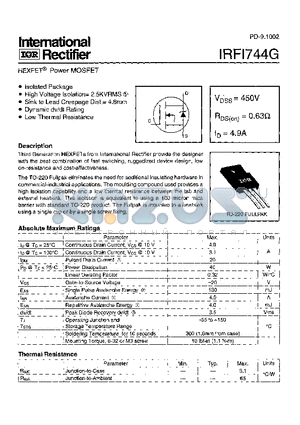 IRFI744G datasheet - Power MOSFET(Vdss=450V, Rds(on)=0.63ohm, Id=4.9A)