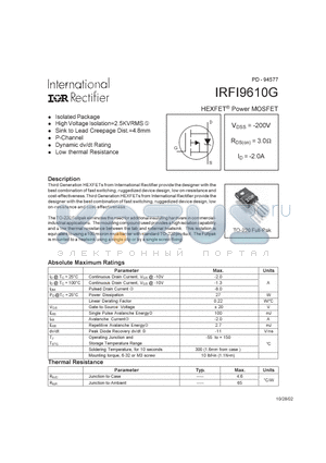 IRFI9610G datasheet - HEXFET POWER MOSFET