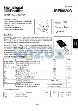 IRFI9620G datasheet - Power MOSFET(Vdss=-200V, Rds(on)=1.5ohm, Id=-3.0A)