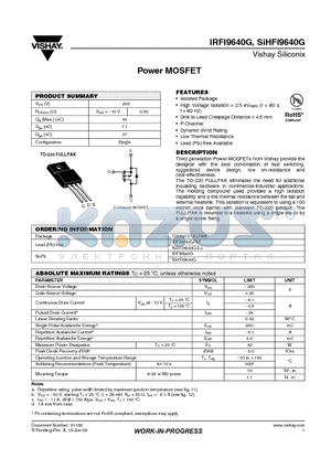 IRFI9640GPBF datasheet - Power MOSFET