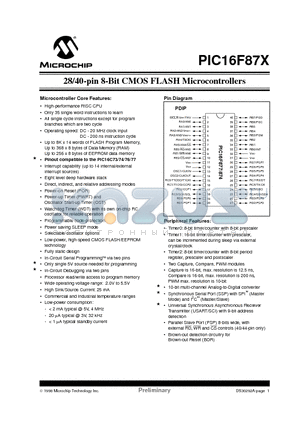 PIC16F87X datasheet - 28/40-pin 8-Bit CMOS FLASH Microcontrollers