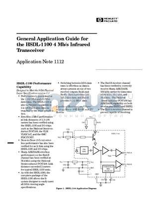 HSDL-1100 datasheet - General Application Guide for the HSDL-1100 4 Mb/s Infrared Transceiver