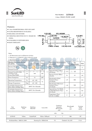 LUY61D datasheet - 1.8mm SOLID STATE LAMP