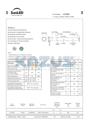 LUY65C datasheet - T-1 (3mm) SOLID STATE LAMP