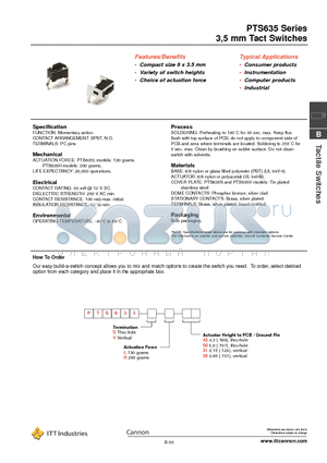 PTS635-S-L-31 datasheet - 3,5 mm Tact Switches