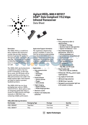 HSDL-3000007 datasheet - IrDA Data Compliant 115.2 kbps Infrared Transceiver