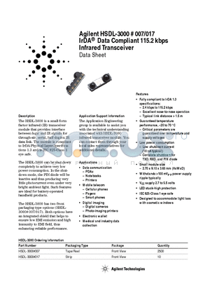 HSDL-3000 datasheet - IrDA Data Compliant 115.2 kbps Infrared Transceiver