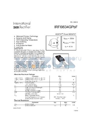 IRFI9634GPBF datasheet - HEXFET^ Power MOSFET