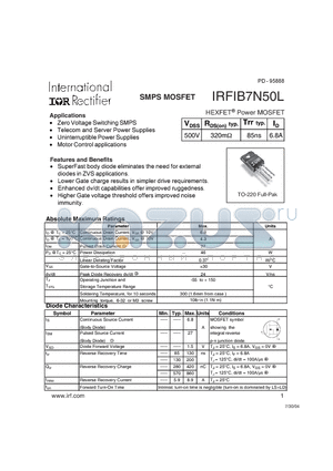 IRFIB7N50L datasheet - HEXFET Power MOSFET