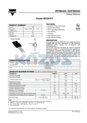 IRFI9634GPBF datasheet - Power MOSFET