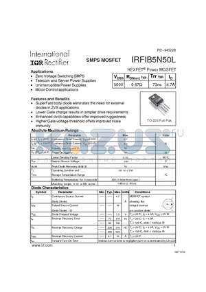 IRFIB5N50L datasheet - MOTOR Control Application