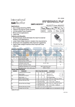 IRFIB5N50LPBF datasheet - SMPS MOSFET