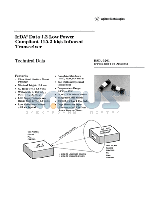 HSDL-3201 datasheet - IrDA Data 1.2 Low Power Compliant 115.2 kb/s Infrared Transceiver