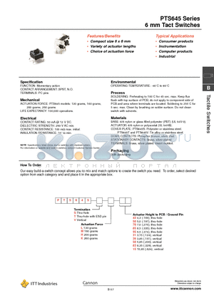 PTS645SK85 datasheet - 6 mm Tact Switches