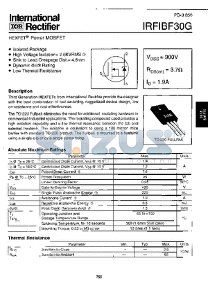 IRFIBF30G datasheet - Power MOSFET(Vdss=900V, Rds(on)=3.7ohm, Id=1.9A)