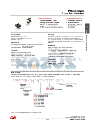 PTS645SL43SMTRLFS datasheet - 6 mm Tact Switches