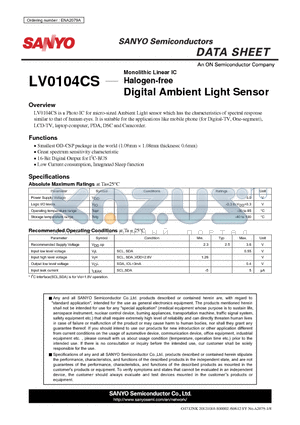 LV0104CS datasheet - Digital Ambient Light Sensor