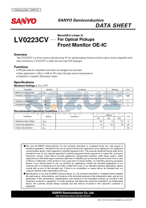 LV0223CV datasheet - For Optical Pickups Front Monitor OE-IC