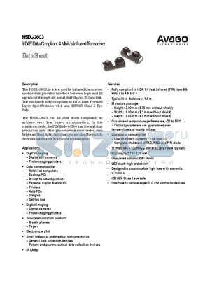 HSDL-3603-207 datasheet - IrDA^ Data Compliant 4 Mbit/s Infrared Transceiver